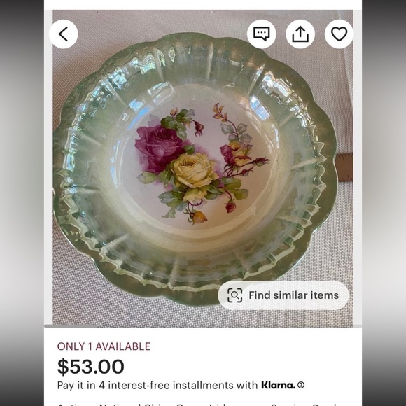 Beautiful Antique Yellow Floral Iridescent Porcelain Serving Bowl - Picture 6 of 6